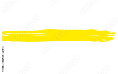 Vibrant yellow highlighter stroke on white background, neon marker pen line for text emphasis, hand drawn fluorescent ink brush mark