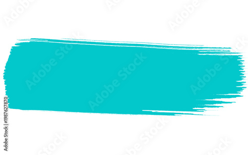 фотографія Vibrant turquoise brush stroke on white background, teal paint smear with textur