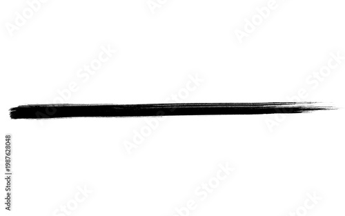 Konstfotografi Minimalist black ink brush stroke, horizontal hand painted paint line on white b