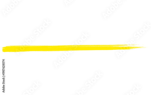 Vibrant yellow paint stroke on white background, horizontal brush smear with textured edges, artistic acrylic underline for graphic design