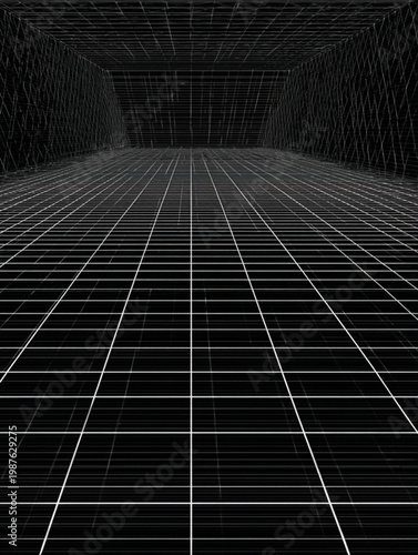 Futuristic Grid Pattern Tunnel Background For Technology And Design Concepts