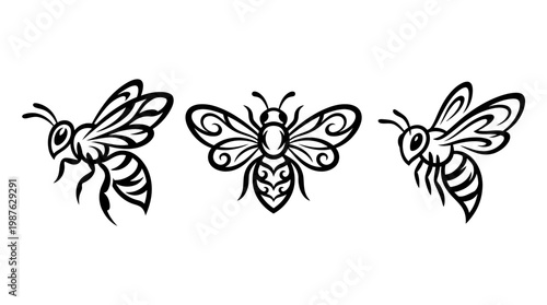 Elegant Black and White Bee Silhouettes
