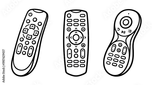 Set of Three TV Remote Controls Black and White
