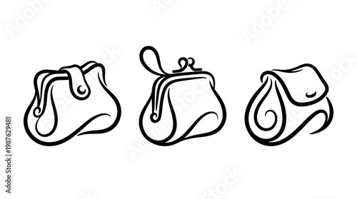 Elegant Black and White Handbag Outline Set