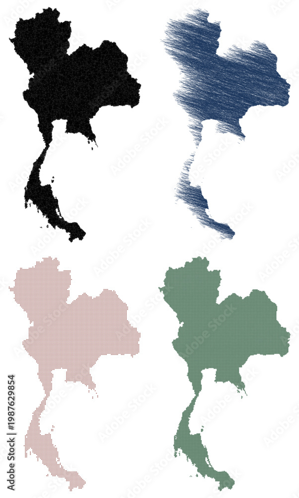 Fototapeta premium Thailand country map in four abstract pattern styles