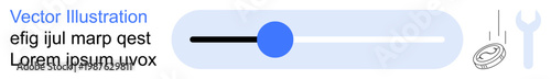 User interface, customization, preferences, design settings, software tools, adjustment. Slider control bar with tool and gear symbols. User interface and customization concept