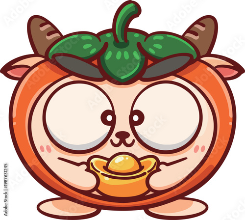 Cartoon Persimmon and Sheep Illustration Series
