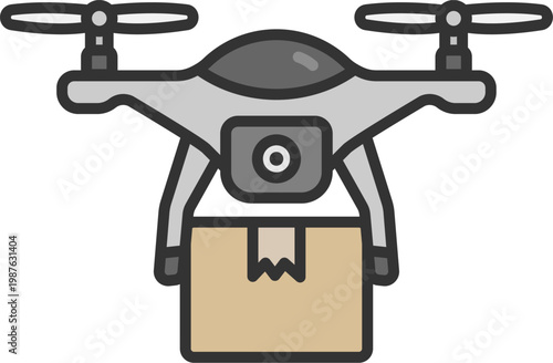 配送用ドローンのアイコン（線画カラー）のイラスト