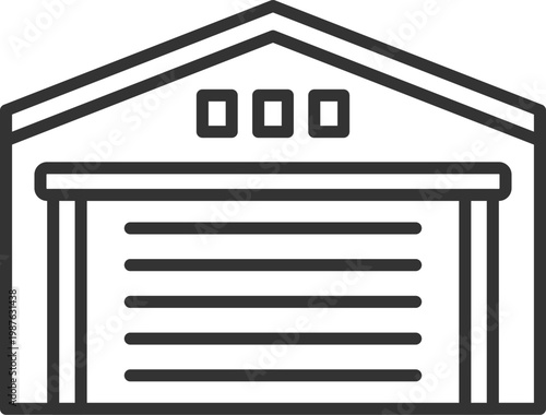 シャッターが閉まった、倉庫のアイコン（線画）のイラスト