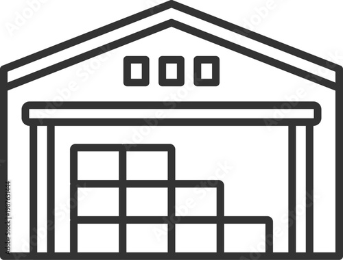 物流倉庫のアイコン（線画）のイラスト