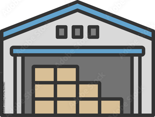 物流倉庫のアイコン（線画カラー）のイラスト