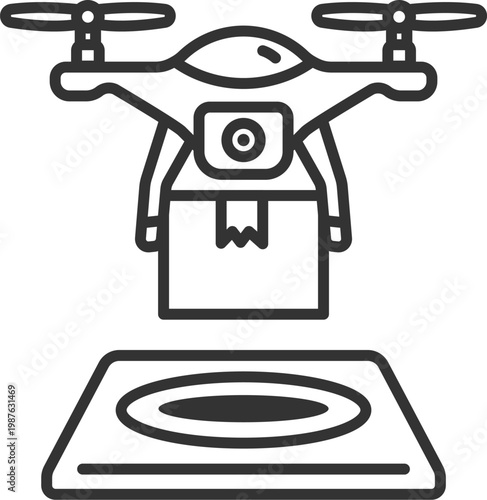 配送用ドローンポートのアイコン（線画）のイラスト