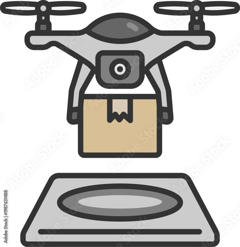 配送用ドローンポートのアイコン（線画カラー）のイラスト