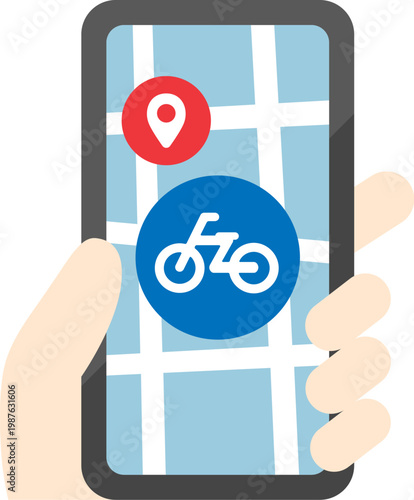 自転車での配送状況確認のアイコンのイラスト