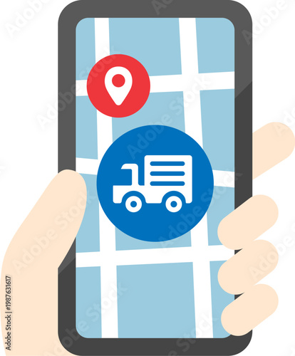 トラックでの配送状況確認のアイコンのイラスト