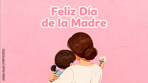 Happy Mother's Day Illustration with Mother and Child