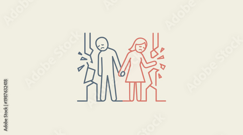 Couple Holding Hands Amidst Cracking Walls