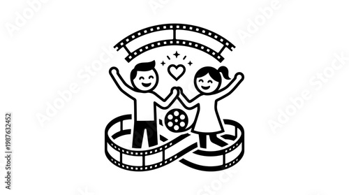 Couple Celebrating Movie Night with Film Reels