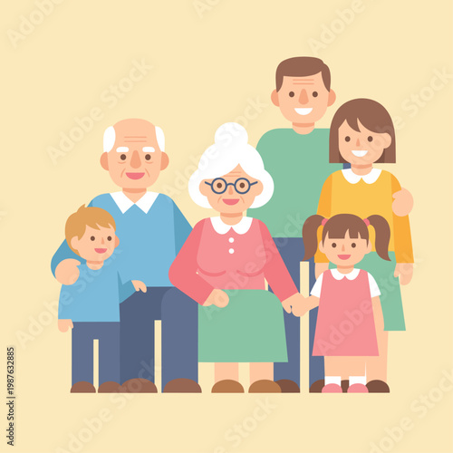 Happy multi generational family standing together.