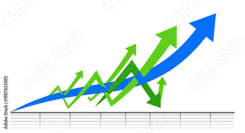 Abstract representation of financial growth and market fluctuations with upward and downward arrows.