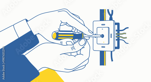 Electrician Hands Installing Light Switch Vector Illustration for Home Improvement and DIY Electrical Repair