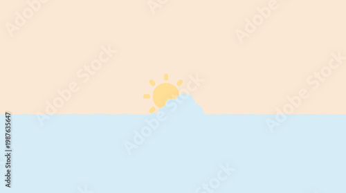 Serene sunrise over tranquil waters, painting the sky with warm hues of orange and soft blue, a peaceful dawn breaking over a calm ocean