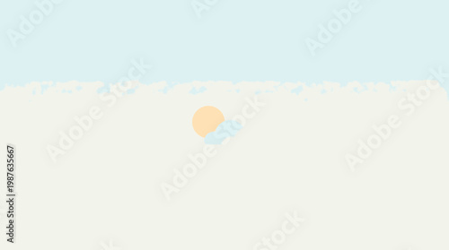 Minimalist abstract illustration of a serene pastel sky with a gentle sun partially obscured by a soft cloud, evoking a peaceful morning or evening landscape