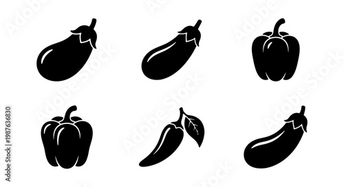 Illustration of fresh vegetables including eggplant and bell pepper for healthy eating concept