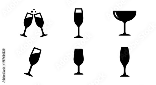 Stock vector illustration of champagne glasses wine glasses drinkware for celebrations and events