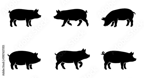 Pig silhouette vector art featuring farm animals swine livestock illustration for design projects