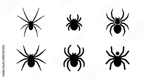 Collection of black spider illustrations vector design for halloween arachnid insect clip art graphic