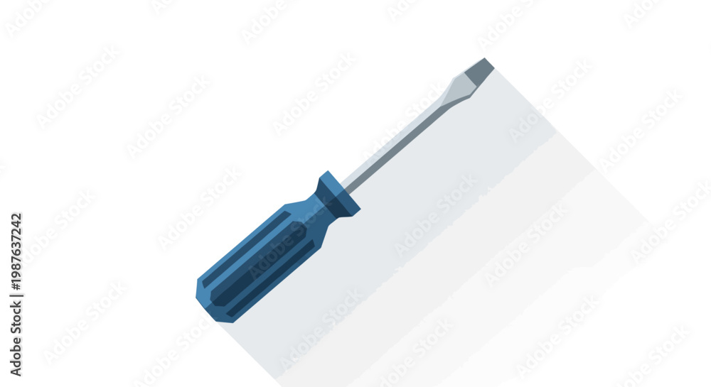 Fototapeta premium Blue Flat-Head Screwdriver Illustration with Long Shadow on White Background