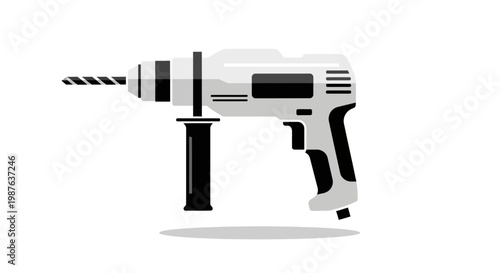 Professional Electric Hammer Drill Flat Vector Illustration Isolated on White Background