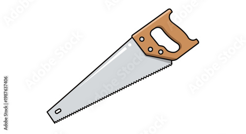 Vector illustration of a classic hand saw for woodworking and carpentry. Isolated traditional wood saw tool icon for DIY home improvement and construction projects.