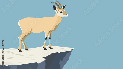 A vector illustration of a goat-like animal on a cliff with a blue background