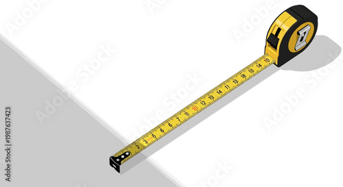 Isometric Yellow Tape Measure Isolated on White Background - Metric Measurement Tool for Construction and DIY Projects