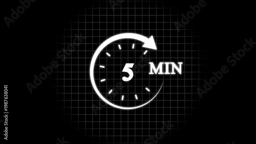 Timer Icon With 5 Minutes Displayed Isolated On A White Background countdown clock.,promotion clock signs business concept.4k