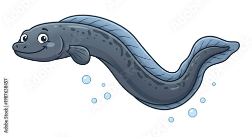 Gray Spotted Eel Cartoon Character Underwater Illustration