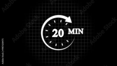 Timer Icon With 20 Minutes Displayed Isolated On A White Background countdown clock.,promotion clock signs business concept.4k