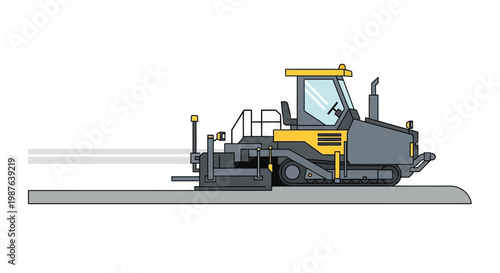 Asphalt Paver Machine Illustration for Road Construction and Infrastructure Maintenance - Vector Heavy Equipment Isolated on White Background