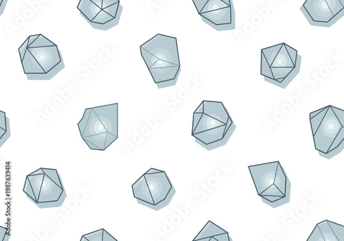 Abstract vector pattern of geometric shapes and crystals with blue light and shadows on white background