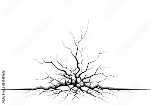 Cracked Ground Vector Illustration with Branching Fractures and White Background