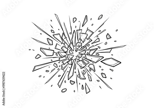 Explosive Shattered Glass Vector Illustration - A Representation of Impact and Fragmentation