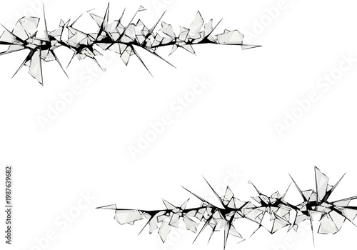 Vector graphic of broken glass fragments, sharp edges, abstract design on white background