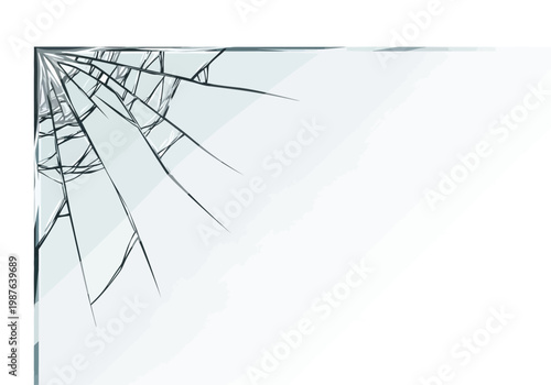 Vector illustration of cracked glass in the corner, abstract background with lines and sharp edges