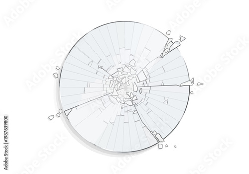 Broken Glass Vector Illustration - Shattered Circular Mirror Graphic Element