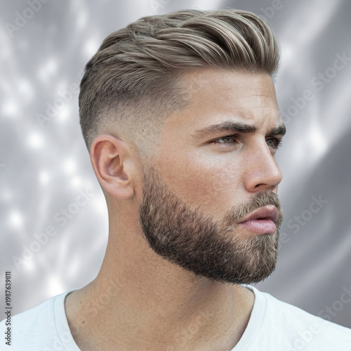 Blond man posing on a glowing abstract background