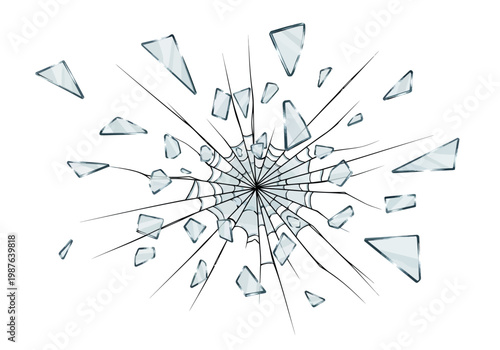 Explosion Burst Effect Vector Illustration Showing Shattered Glass Pieces