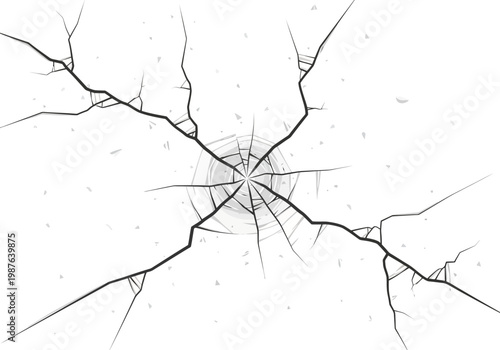Realistic Vector Illustration of a Shattered Glass Surface with Radial Cracks