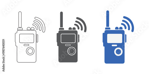 Three different walkie-talkie devices with wireless signal indicators